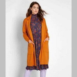 Modcloth Size M Womens Snuggly Variety Sweater Pockets Open Cardigan in Orange